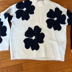 Simons navy blue and White Floral Crew Neck Sweater